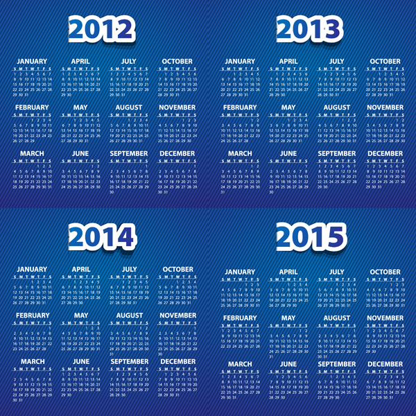 蓝色2012-15年日历矢量素材_其他矢量