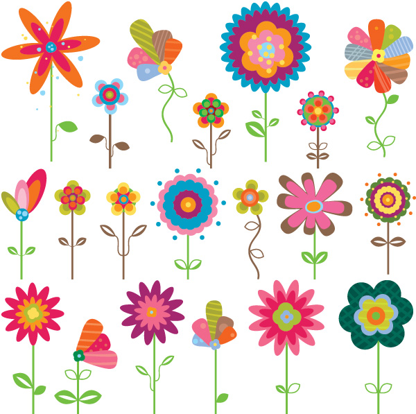 彩色卡通花卉标签矢量素材