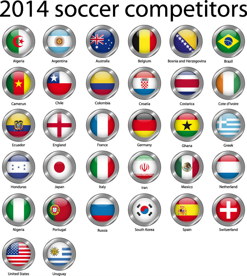 2014世界杯32强国旗图标矢量素材