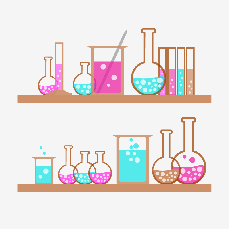 彩绘化学实验器皿矢量素材