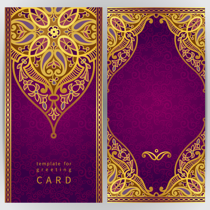 华丽紫底金色花纹卡片矢量素材