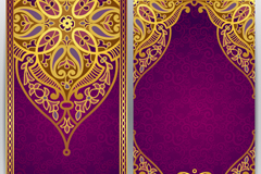 华丽紫底金色花纹卡片矢量素材