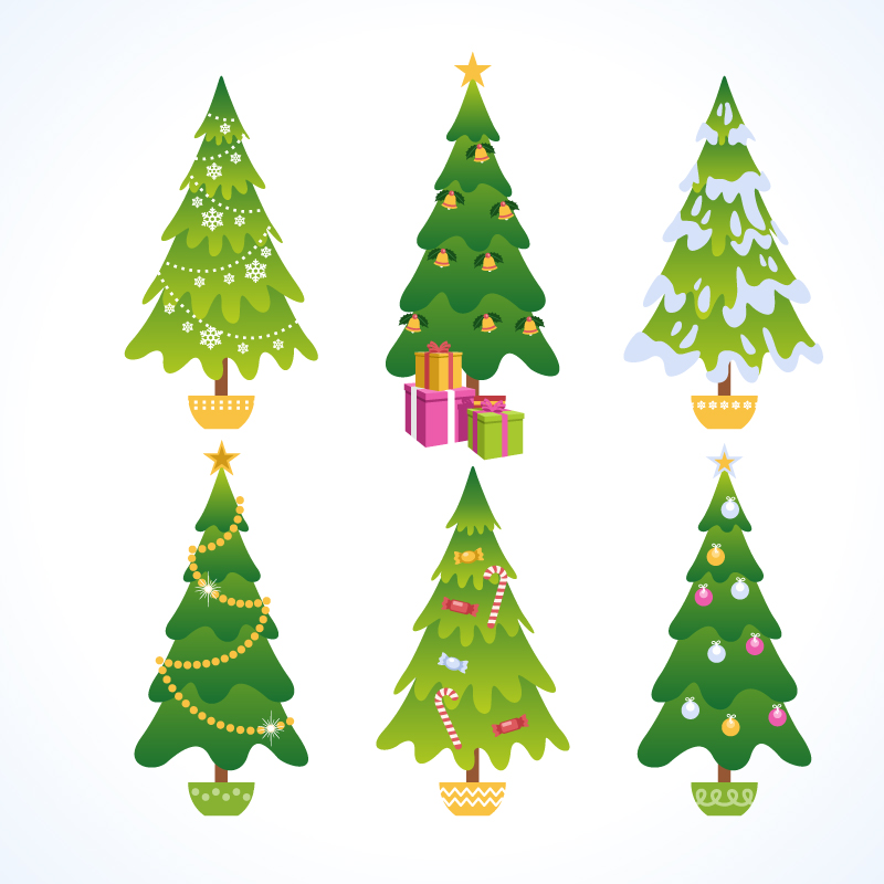 6款卡通圣诞树设计矢量素材