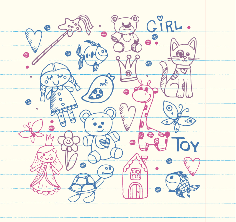 16款彩绘女孩玩具矢量素材_矢量卡通_懒人图库