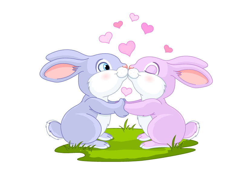 卡通亲吻情侣兔子矢量素材