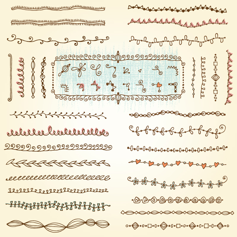 47款手绘花边与边角花纹矢量素材