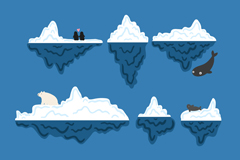 6款卡通冰川和北极熊企鹅设计矢