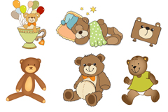 9款卡通泰迪熊玩偶矢量素材