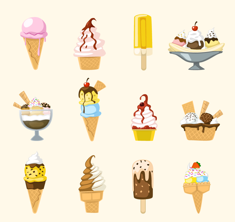 ai格式,含jpg预览图,关键字:雪糕,冰淇淋,冰棍,甜筒,夏季,圣代,矢量图