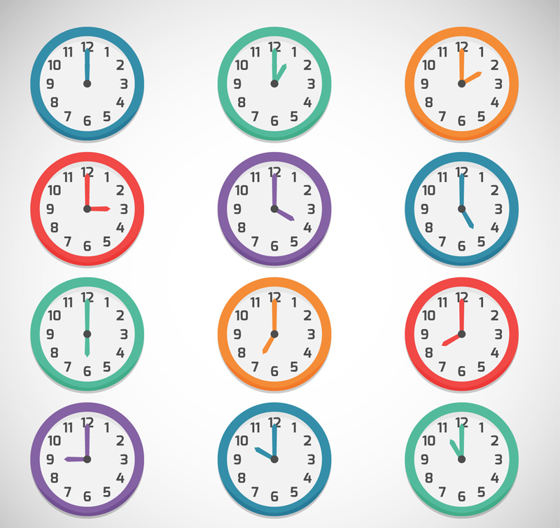 12款彩色时钟设计矢量素材