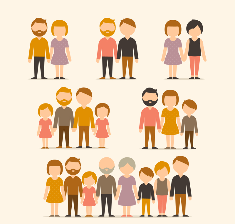 6组卡通家庭人物设计矢量图