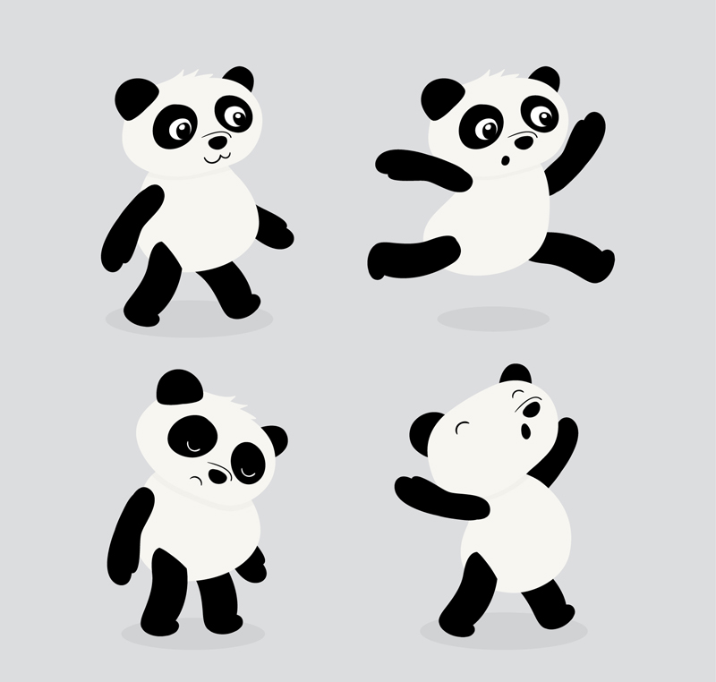 ai格式,含jpg预览图,关键字:卡通,跑,跳,熊猫,动物,矢量图.