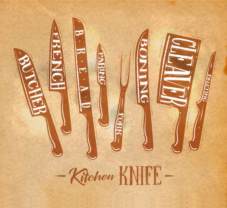 8款创意彩绘厨房刀具矢量素材