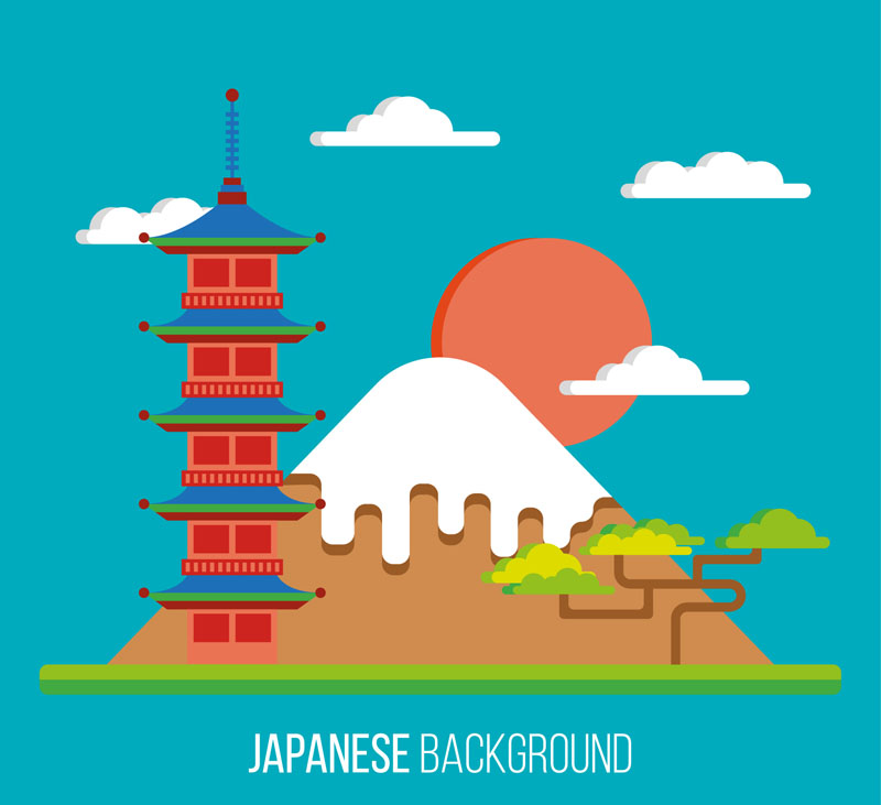 日本特色风景富士山插画矢量素材