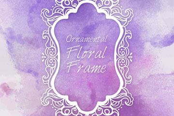 白色花纹框架紫色背景矢量素材