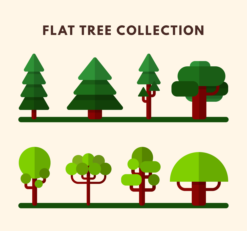 ai格式,含jpg预览图,关键字:植物,杨树,松树,扁平化,树木,植物,矢量图