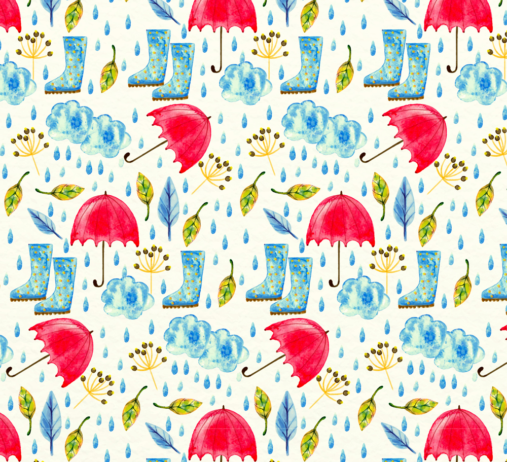 ai格式,含jpg预览图,关键字:树叶,水彩,雨云,雨滴,云朵,雨鞋,雨伞