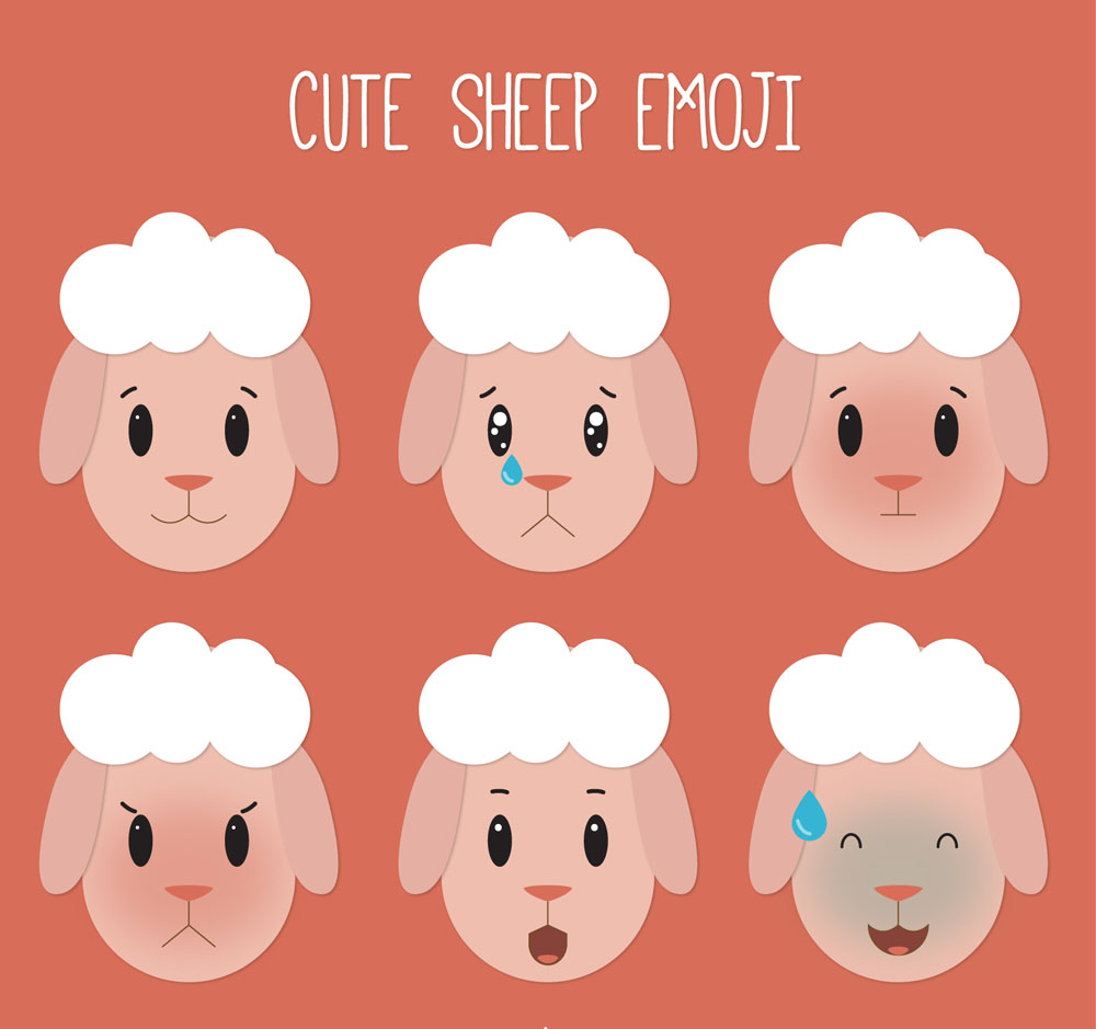 6款可爱绵羊头像表情矢量图