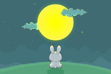 可爱中秋节望月的兔子矢量图