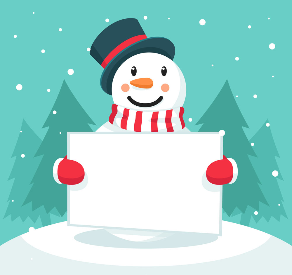 可爱举空白纸板的雪人矢量素材