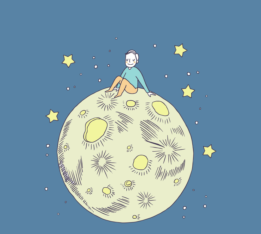 彩绘坐在月球上的男子矢量图_矢量人物_懒人图库