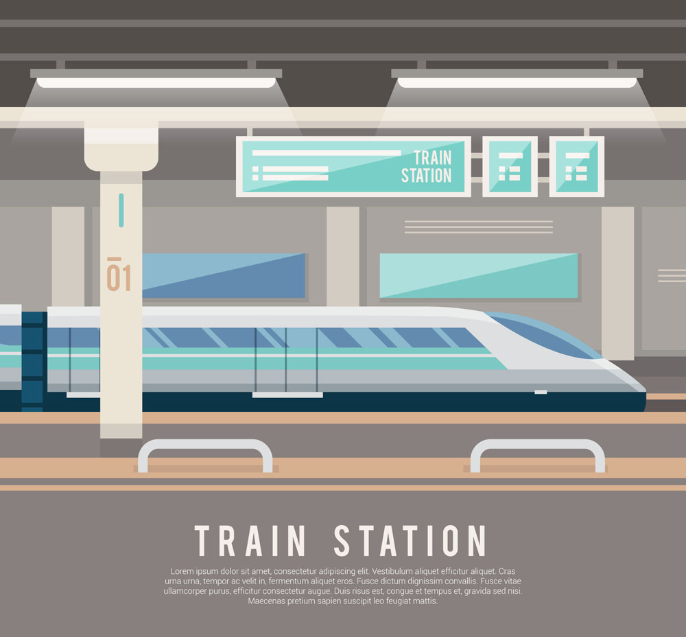 ai格式,含jpg预览图,关键字:火车站,动车,站台,高铁,矢量图.