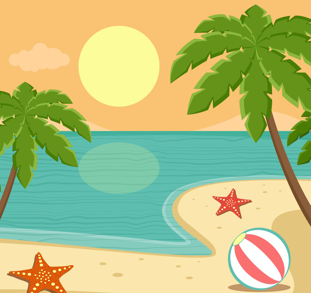 创意夏季椰子树沙滩风景矢量素材