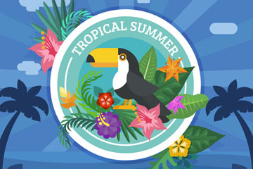 创意热带夏季大嘴鸟和花卉矢量图矢量动物04-01