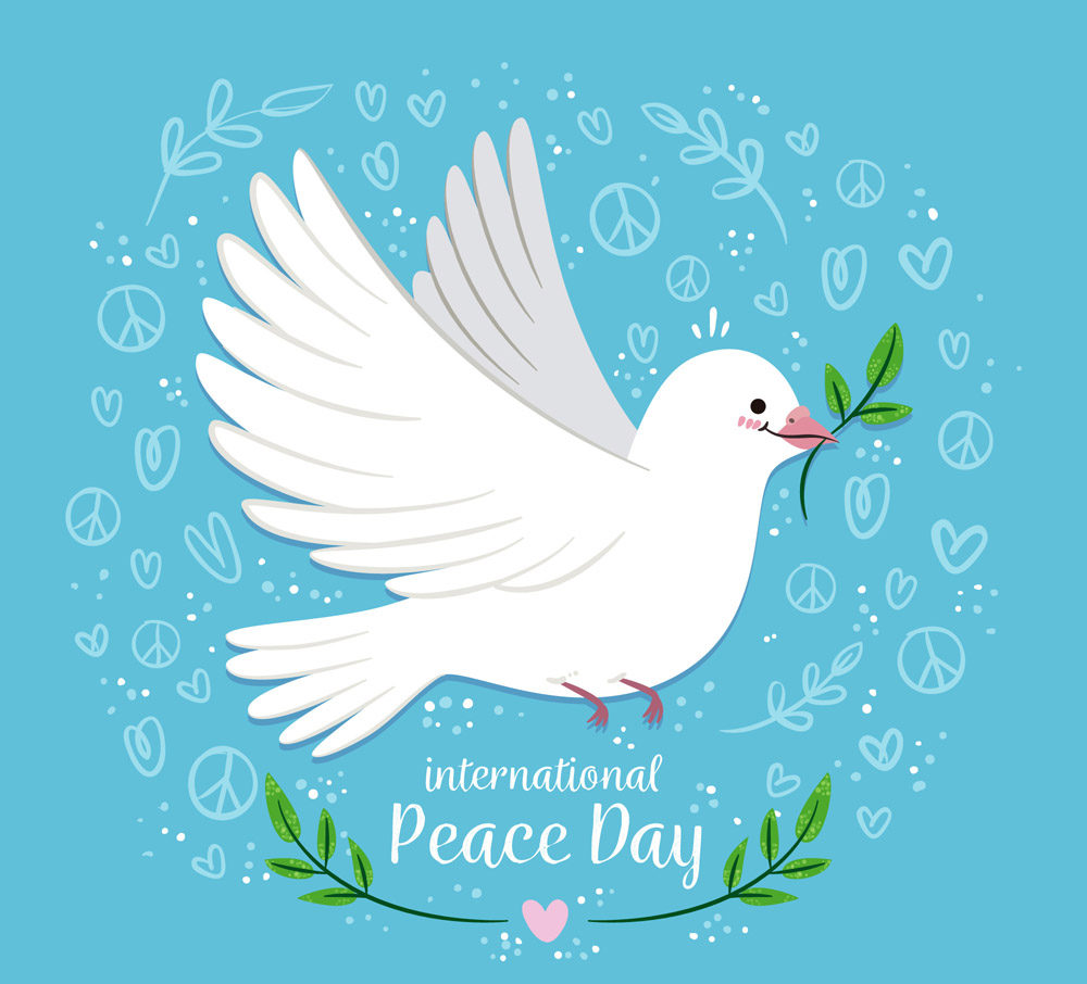 ai格式,含jpg预览图,关键字:爱心,卡通,橄榄枝,白鸽,鸽子,国际和平日