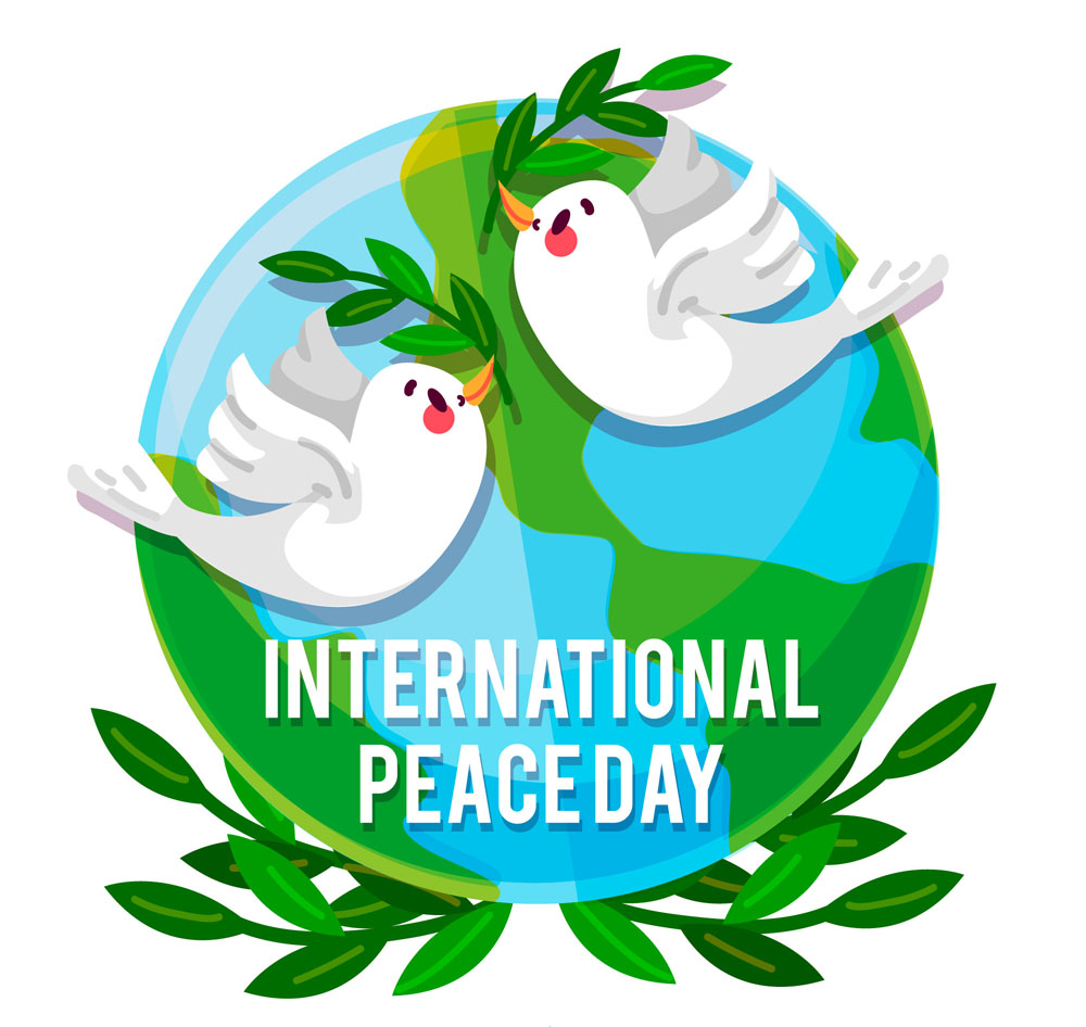 卡通国际和平日白鸽和地球矢量图