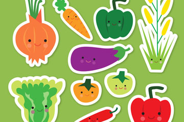 10款有趣的蔬菜贴纸矢量图