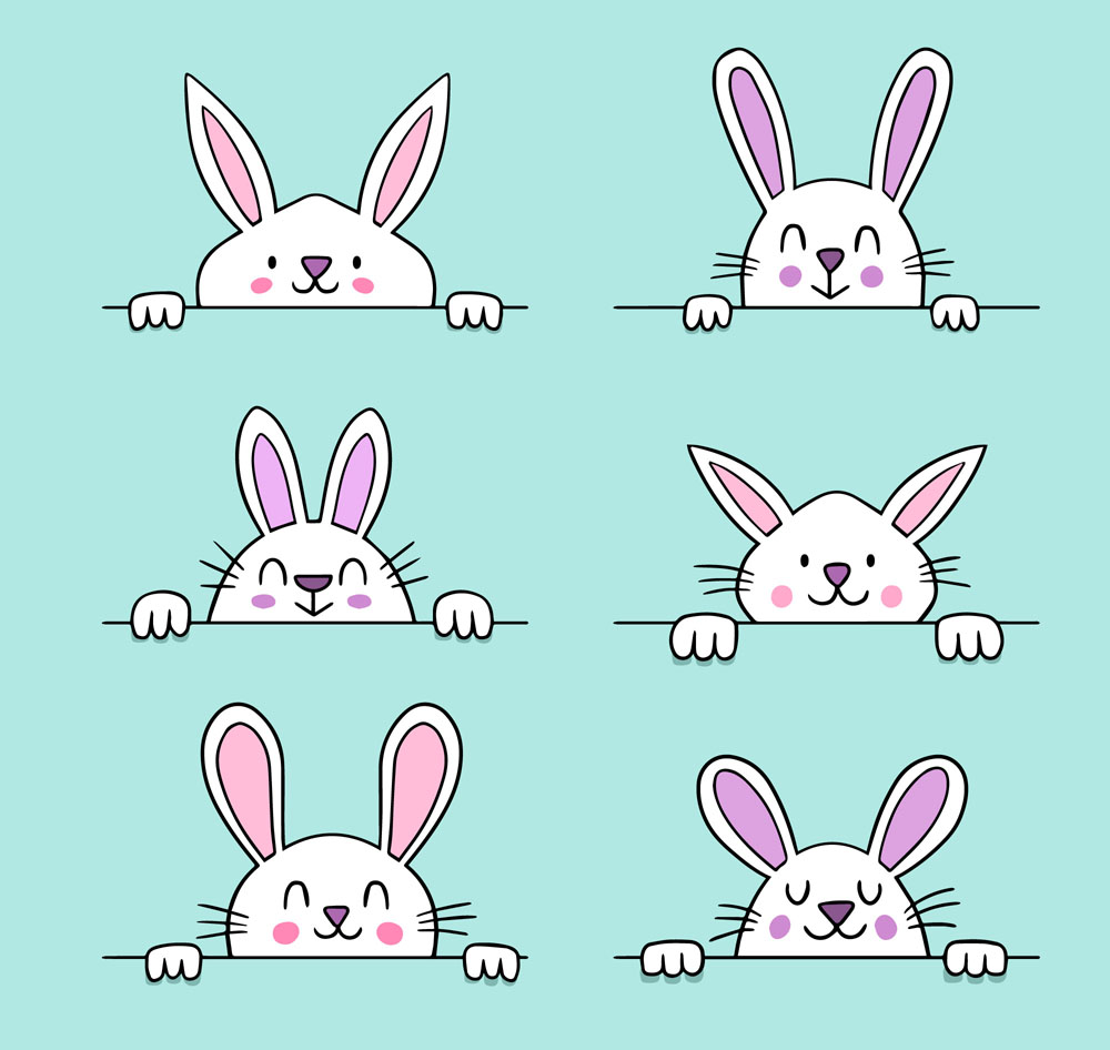 6款可爱白色笑脸兔子矢量素材