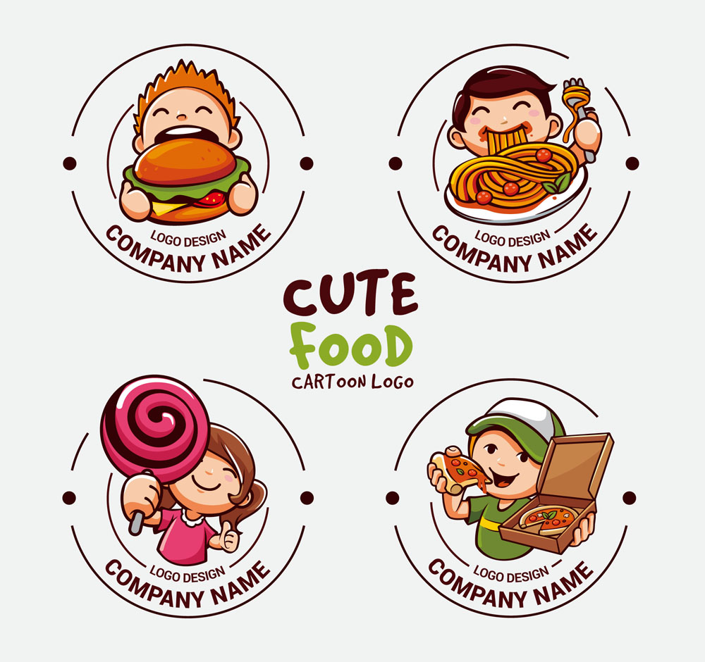 4款可爱卡通人物餐饮标志矢量图