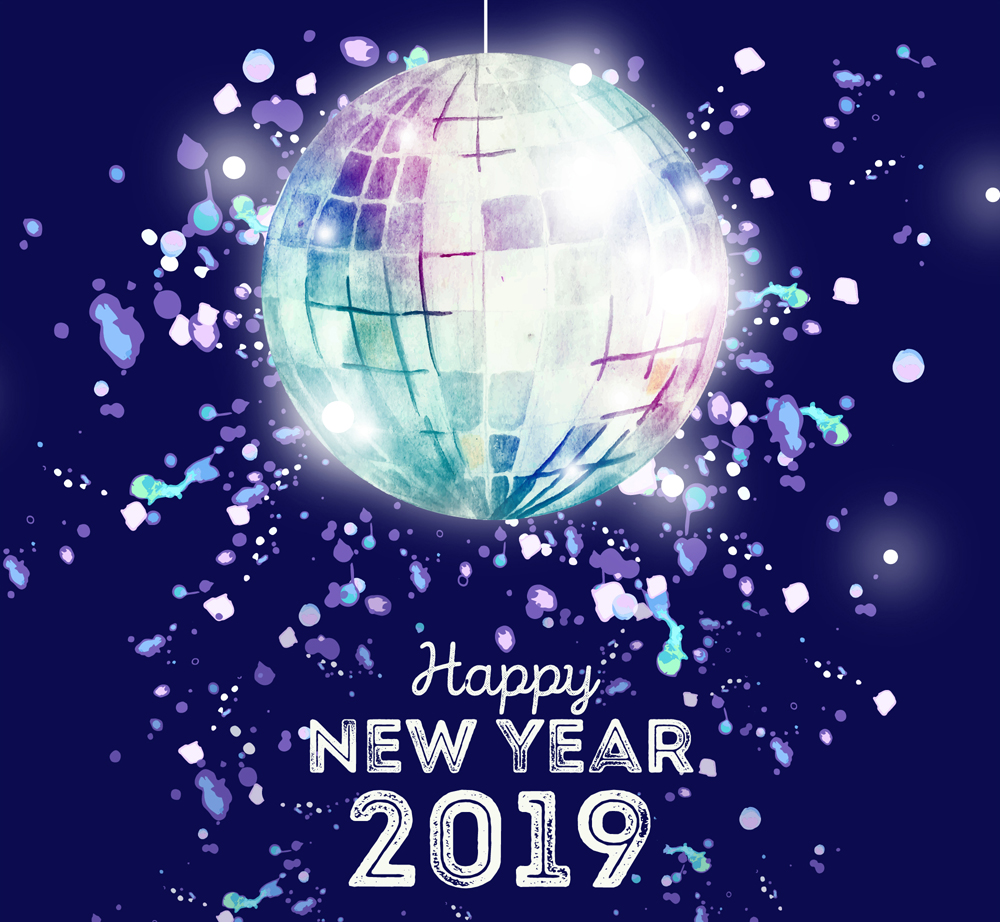 2019年创意迪斯科灯球贺卡矢量图