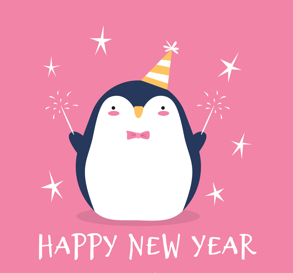 ai格式,含jpg预览图,关键字:happy new year,可爱,新年,烟花,企鹅