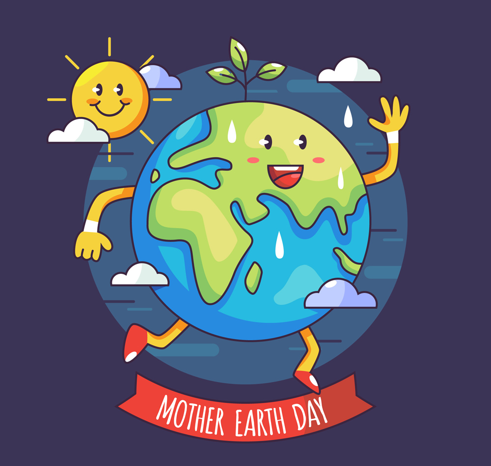 可爱世界地球日奔跑的地球矢量图