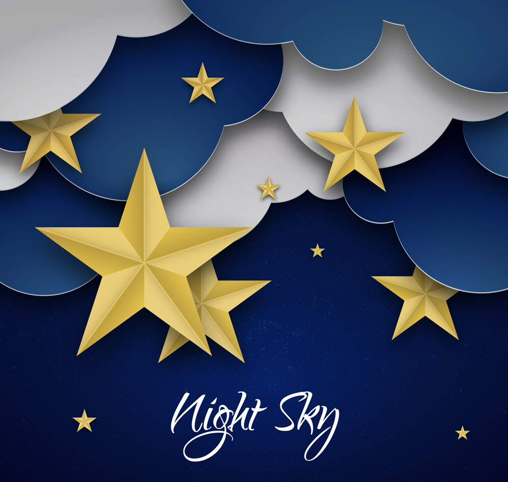 创意夜晚云朵和星星剪贴画矢量素材_风景建筑_懒人图库