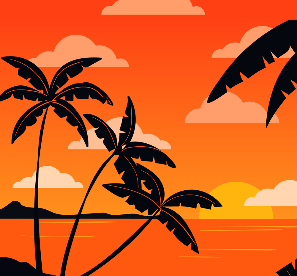 创意夕阳下的椰子树剪影矢量图