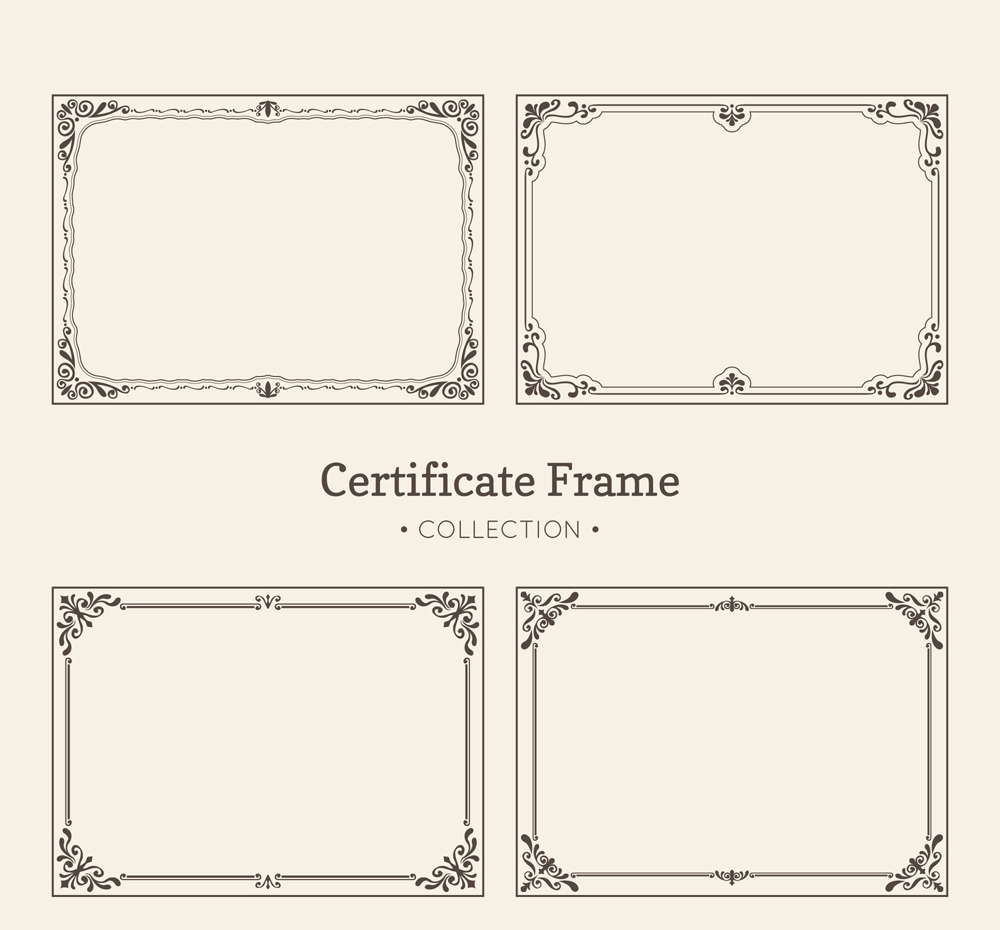 4款复古花纹证书框架矢量素材