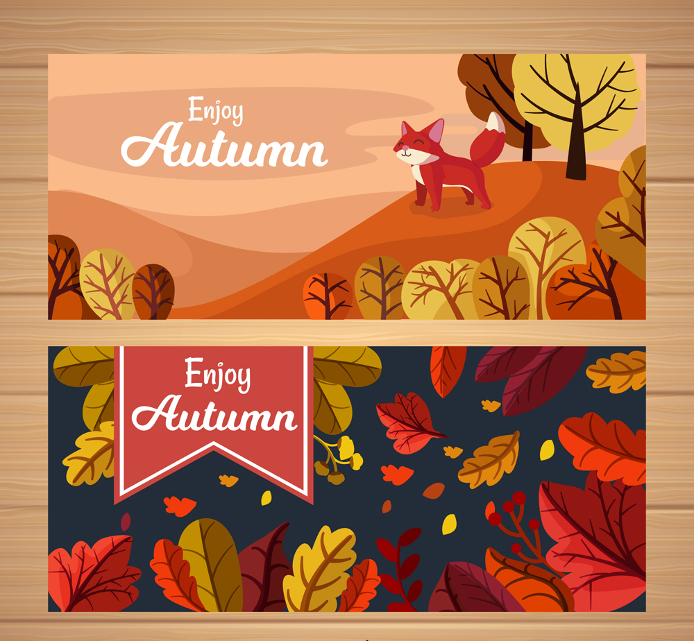 ai格式,含jpg预览图,关键字:autumn,卡通,秋季,banner,狐狸,树叶,落叶