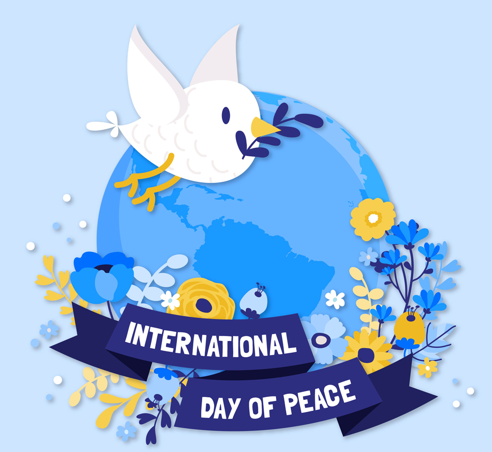 创意国际和平日花卉和鸟矢量图