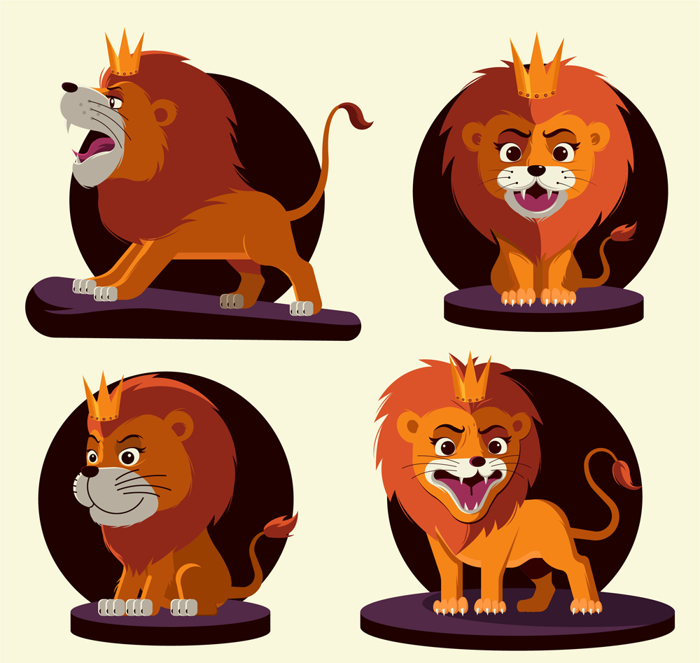 4款卡通狮子设计矢量素材