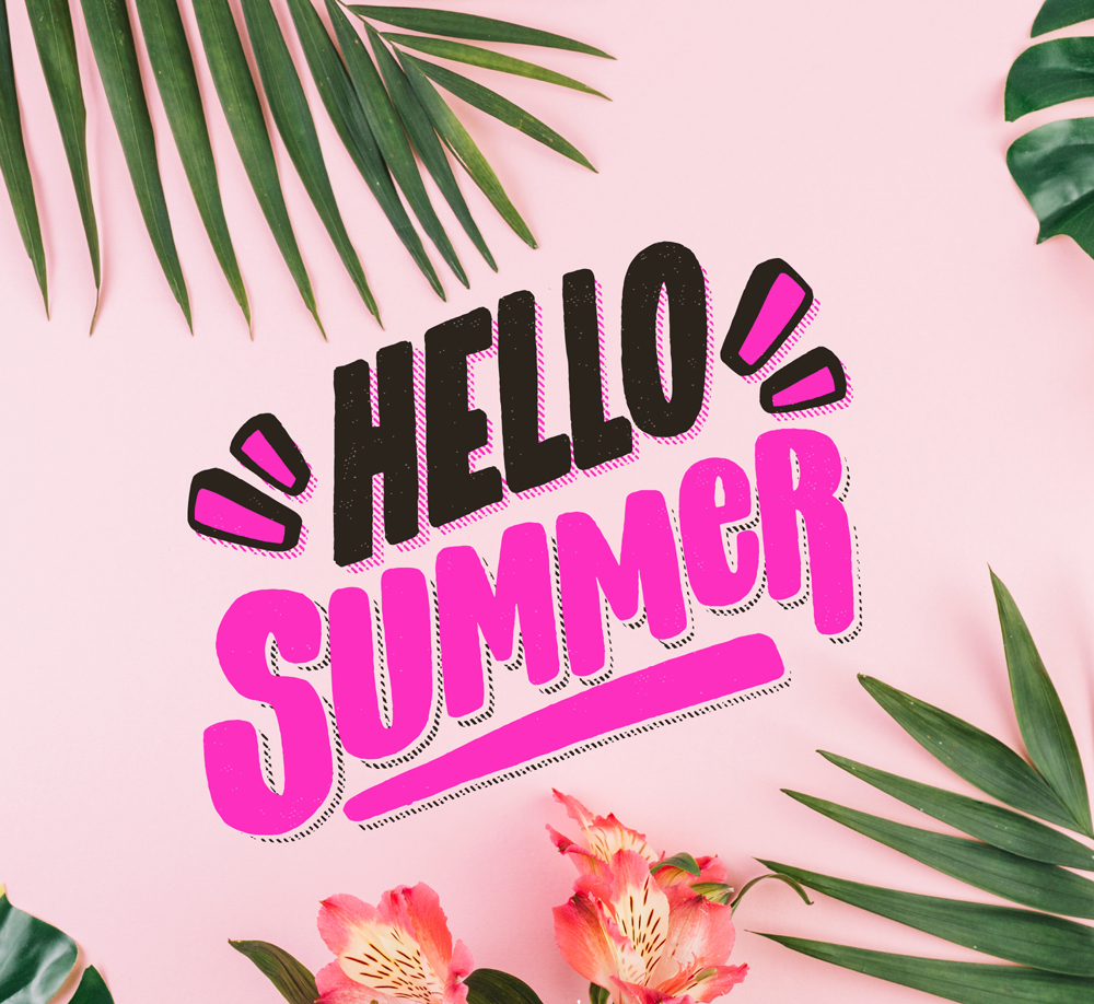 创意你好夏季沙滩艺术字矢量图