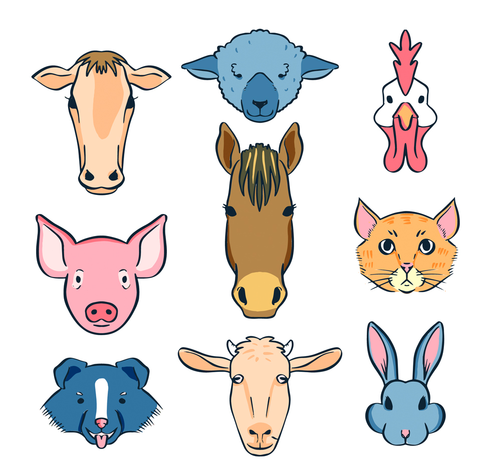 9款创意农场动物头像矢量素材