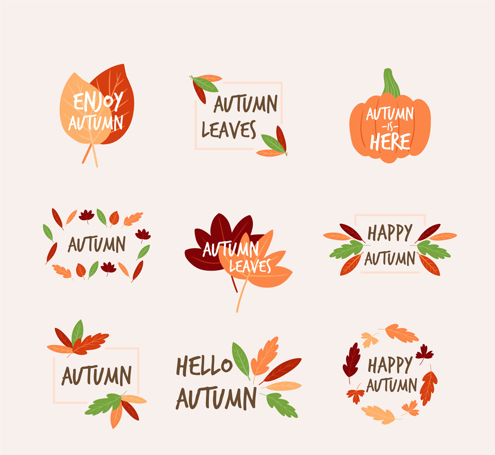 9款彩色秋季元素标签矢量图