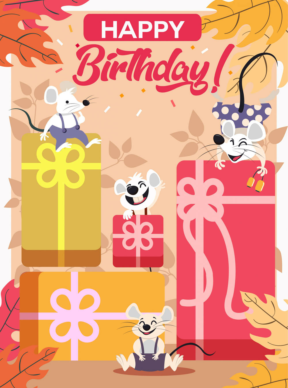 含jpg预览图,关键字:礼物,树叶,生日快乐,happy birthday,创意,老鼠