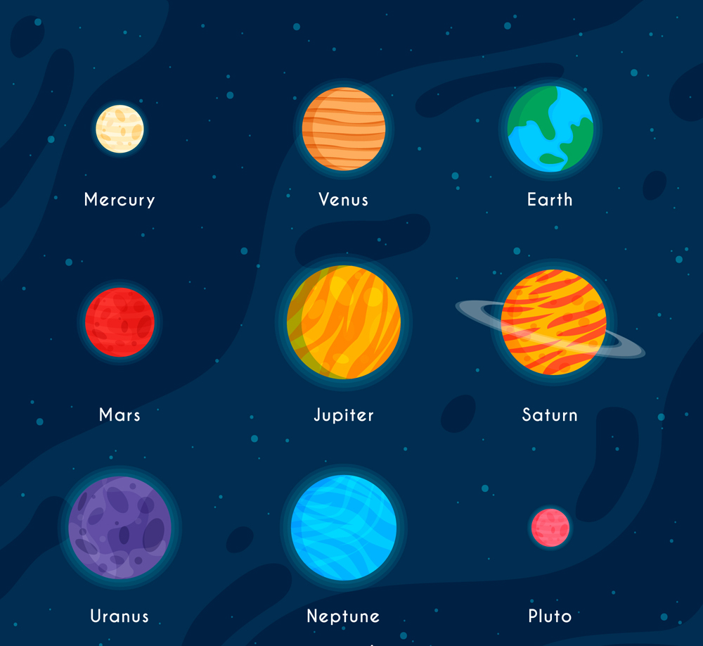 创意太阳系八大行星设计矢量素材