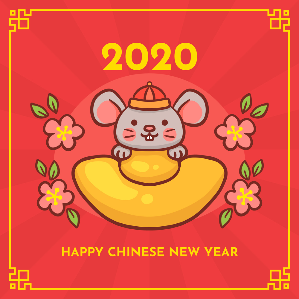 2020年可爱金元宝老鼠贺卡矢量图