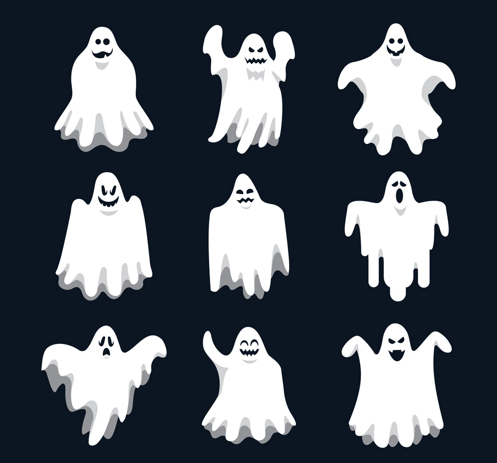 9款白色恐怖幽灵矢量素材
