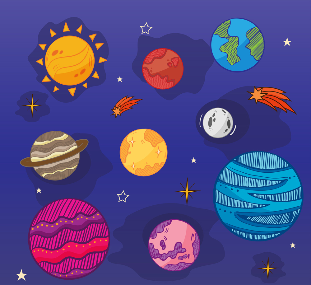 彩色太阳系行星设计矢量素材